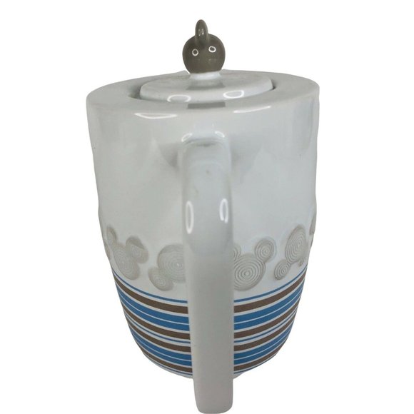 Walt Disney World Mickey Mouse Teapot Blue Brown Stripe White Thailand Unused - Picture 9 of 12